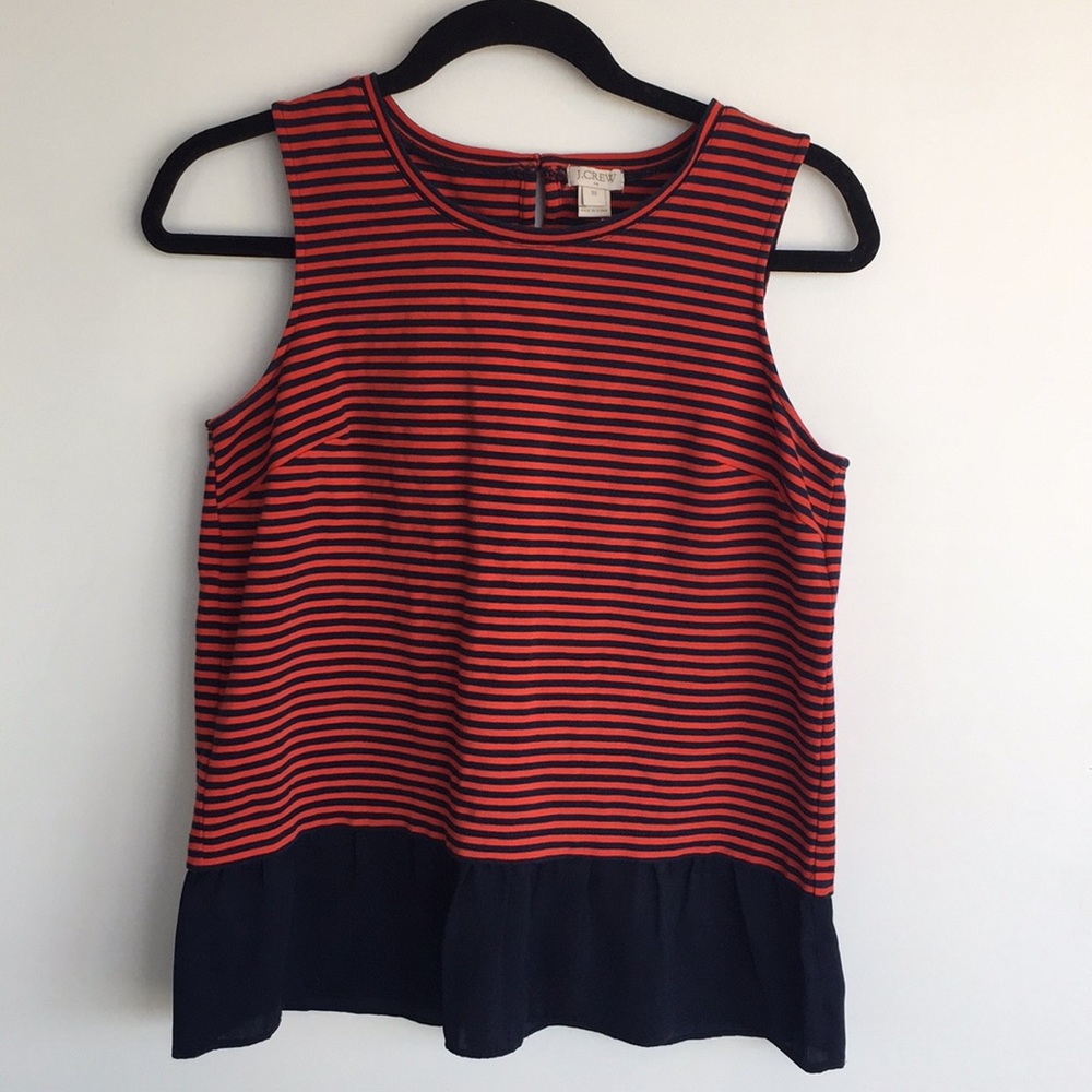 J. Crew Factory Red and Navy Striped Tank Top